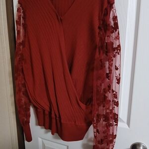Cato Red Ribbed Knit Top